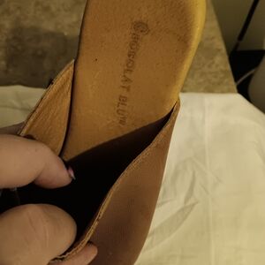 Chocolat Blu Tan Mules with Textured Upper